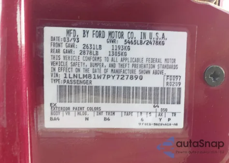 1993 Lincoln Town Car Executive from USA, damaged, VIN 1LNLM81W7PY727890